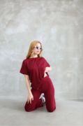 Osy Modal Yumuşak Dokulu Kumaş Bisiklet Yaka Kısa Kollu Takım - Bordo resmi